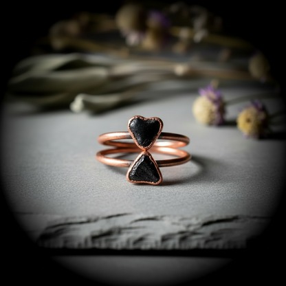 Dainty Black Tourmaline Ring Stacked Semi-Tumbled