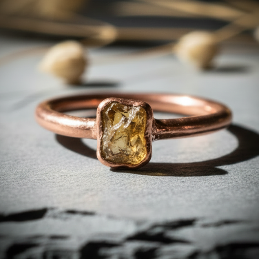 Dainty Citrine Ring – Raw Close Up