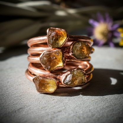 Dainty Citrine Stacking Rings – Flat Lay