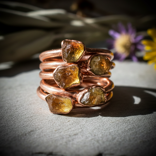 Dainty Citrine Stacking Rings – Flat Lay