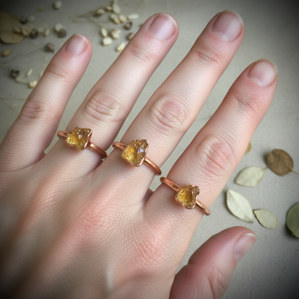 Dainty Citrine Stacking Rings – Hand Shot