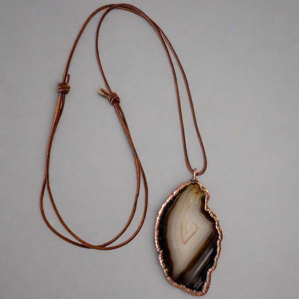 Blue Agate Slice Statement Necklace with Copper Pendant - Blackbird & Sage Jewelry