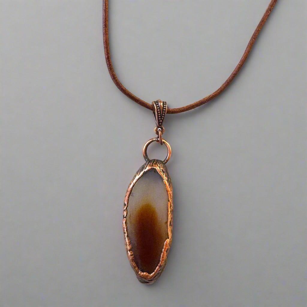 Red Agate Slice Pendant Necklace in Copper & Leather - Blackbird & Sage Jewelry