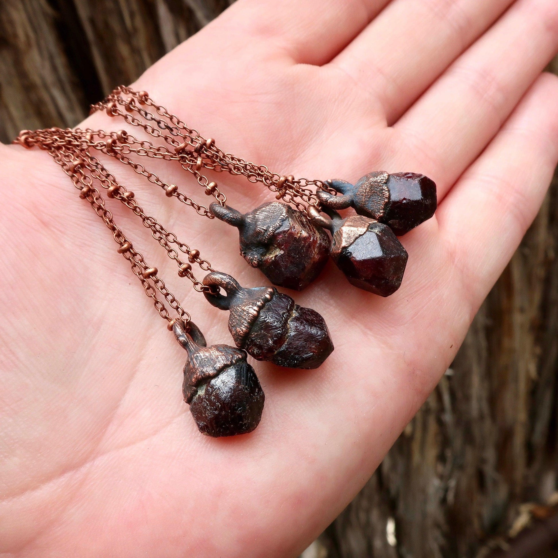 Raw Dodecahedral Garnet Copper Necklace for January Birthstone - Blackbird & Sage Jewelry