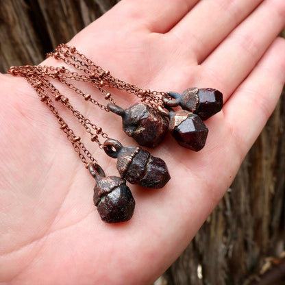 Raw Dodecahedral Garnet Copper Necklace for January Birthstone - Blackbird & Sage Jewelry