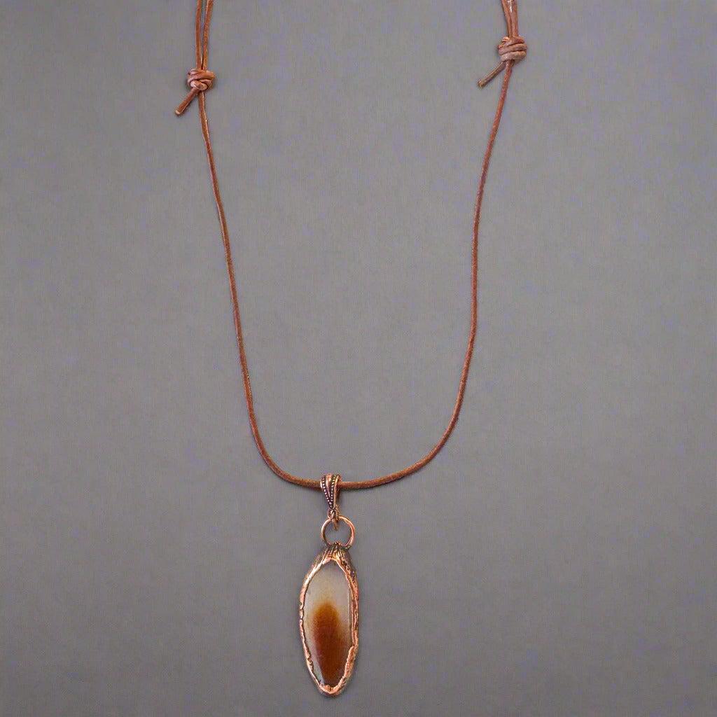 Red Agate Slice Pendant Necklace in Copper & Leather - Blackbird & Sage Jewelry