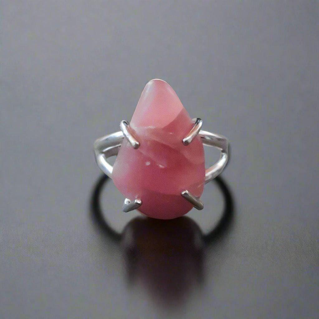 Tumbled Rhodochrosite Ring in Sterling Silver for Healing - Blackbird & Sage Jewelry
