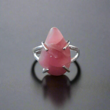 Tumbled Rhodochrosite Ring in Sterling Silver for Healing - Blackbird & Sage Jewelry