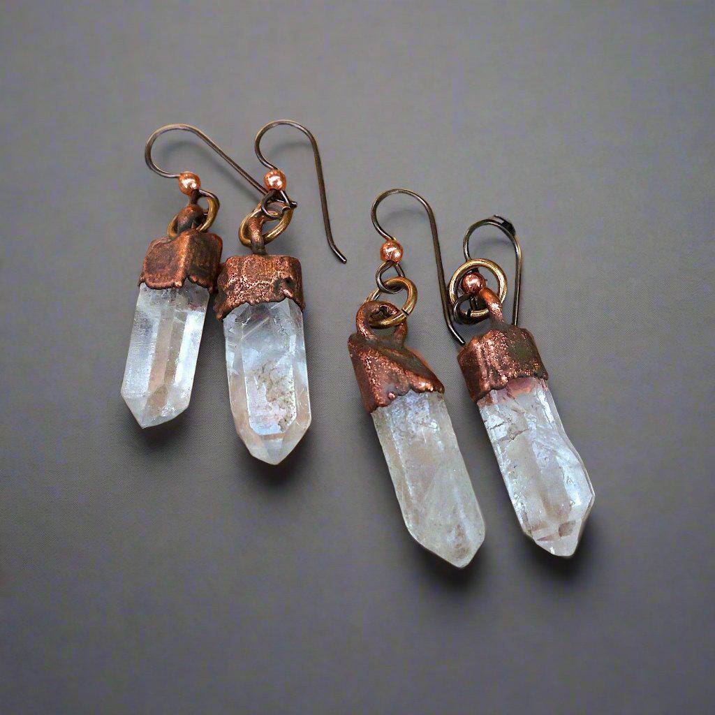 Handmade Raw Quartz Earrings with Copper Caps and Niobium Comfort - Blackbird & Sage Jewelry