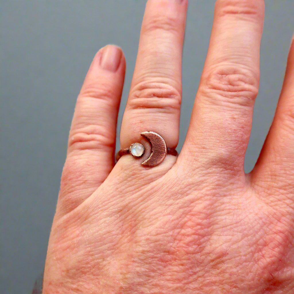 Moonstone Eclipse Open Ring in Copper for Unique Style - Blackbird & Sage Jewelry