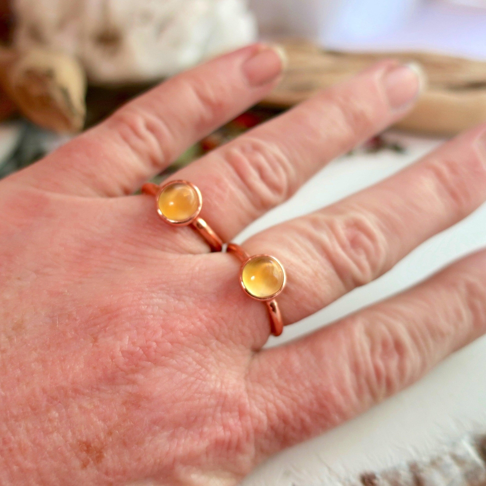 8mm Citrine Copper Ring | Handmade Boho November Gift - Blackbird & Sage Jewelry