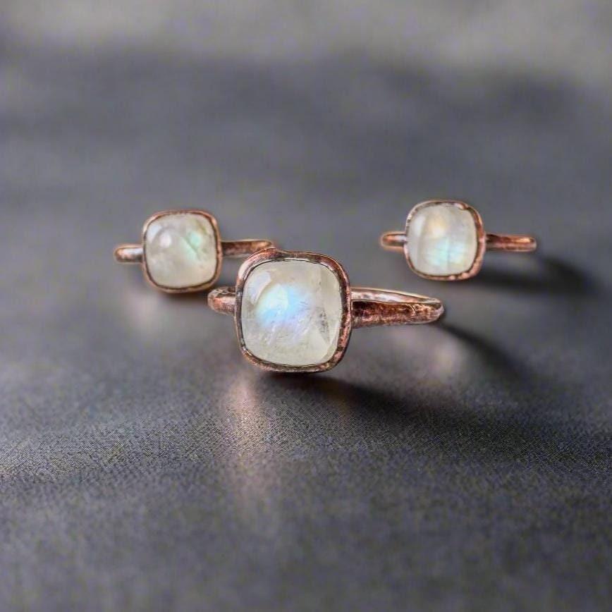 Moonstone Copper Ring - Handmade Boho Jewelry with Healing Energy - Blackbird & Sage Jewelry