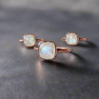 Moonstone Copper Ring - Handmade Boho Jewelry with Healing Energy - Blackbird & Sage Jewelry