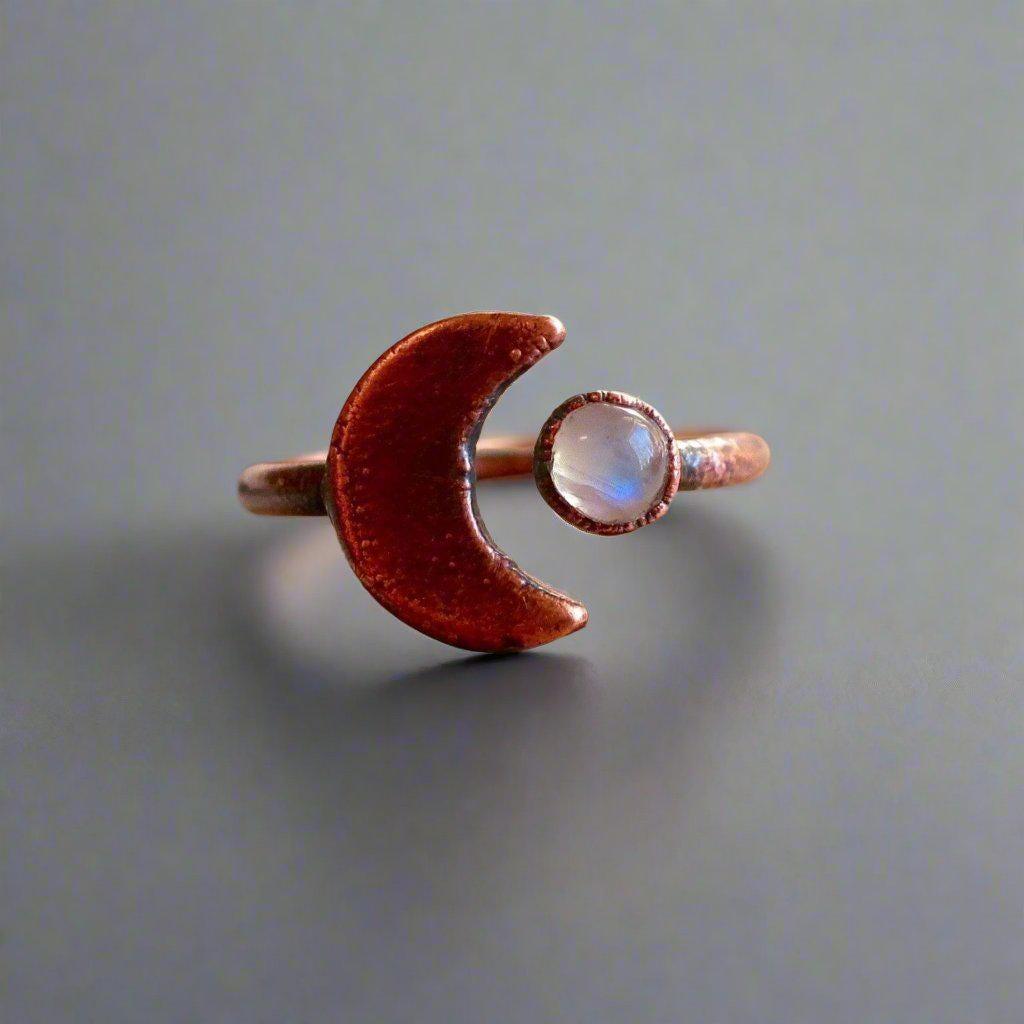 Moonstone Eclipse Open Ring in Copper for Unique Style - Blackbird & Sage Jewelry
