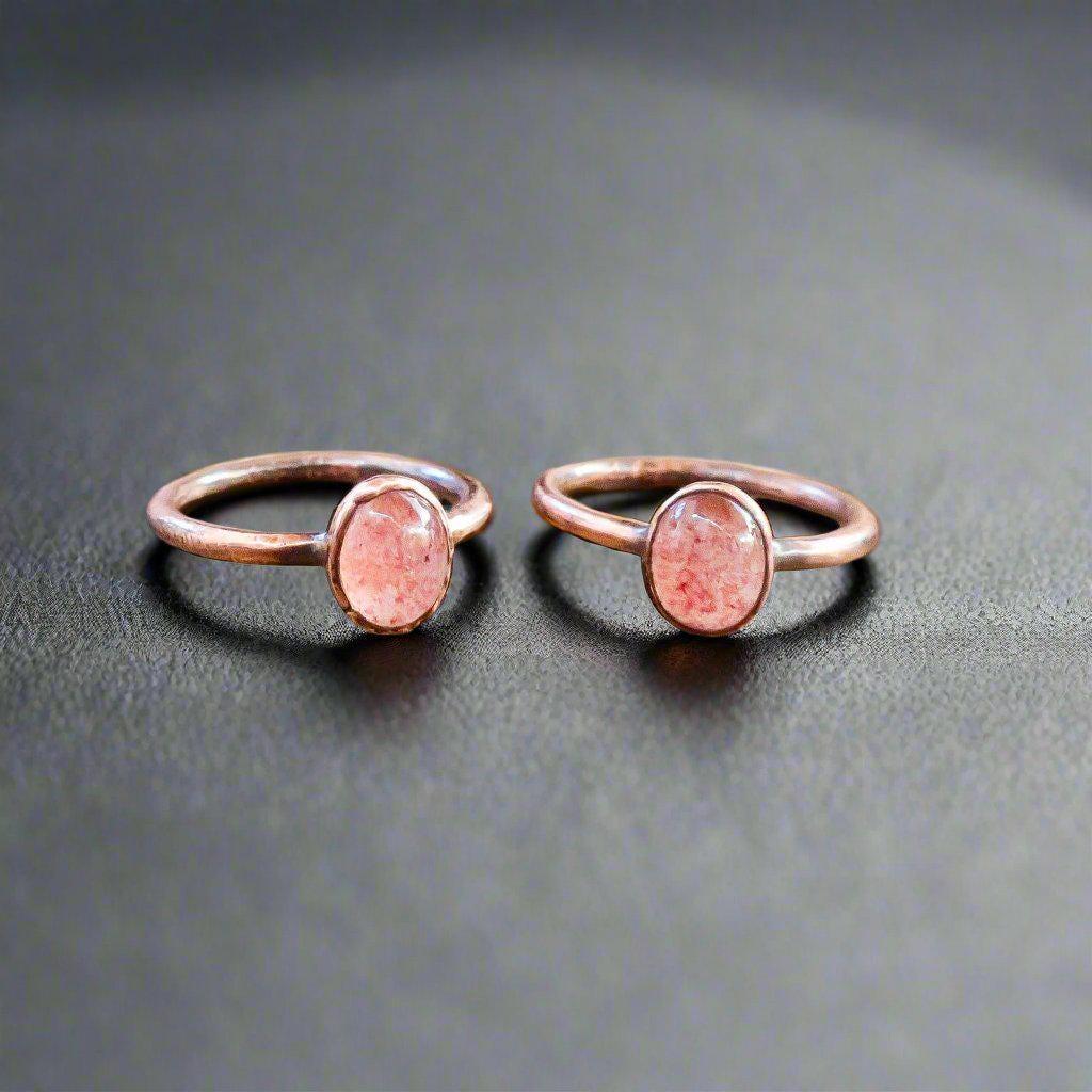 Strawberry Quartz Ring in Copper for Emotional Healing - Blackbird & Sage Jewelry
