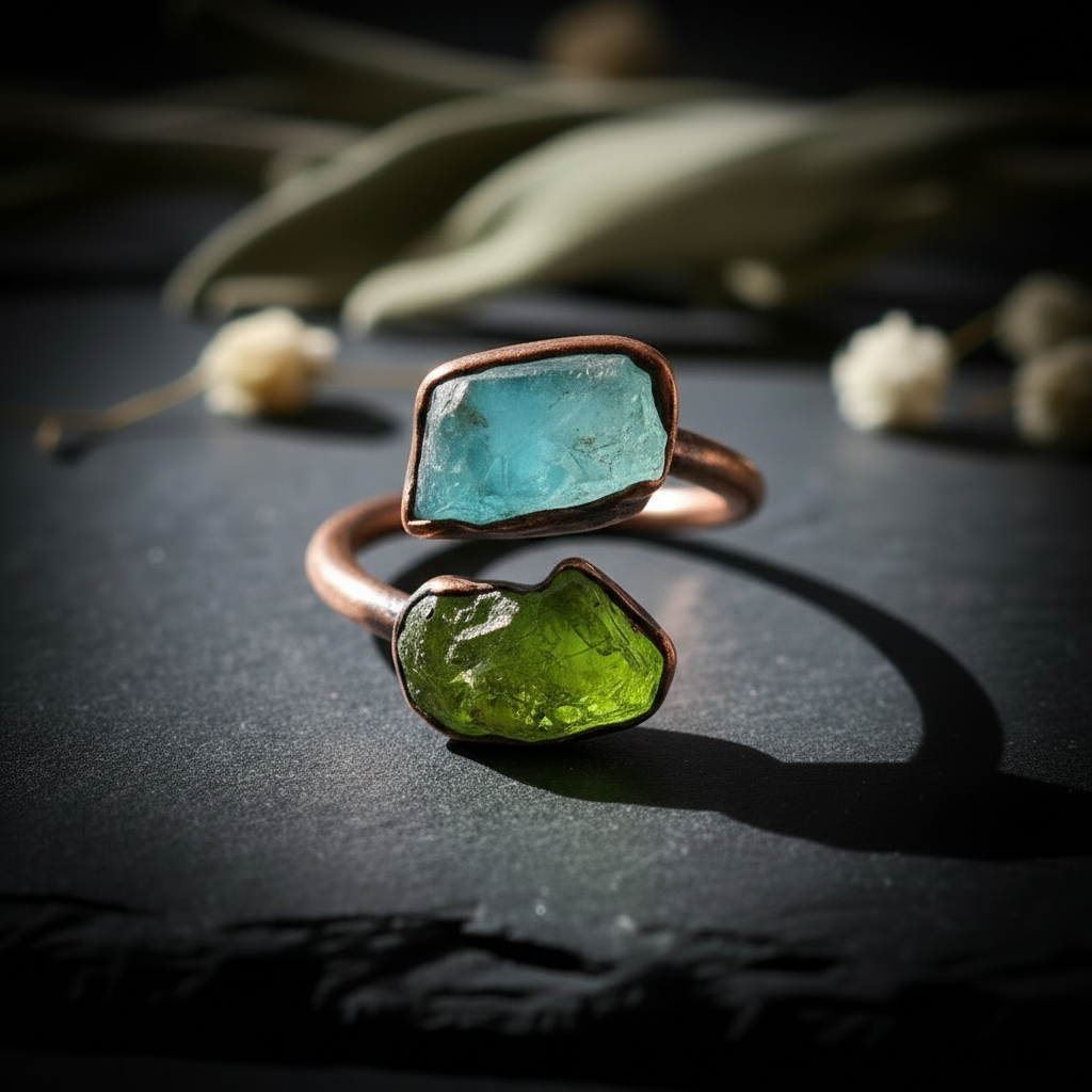 Flat lay — aquamarine on top
