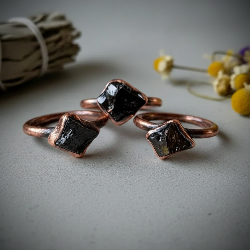 Flat lay - three shungite rings