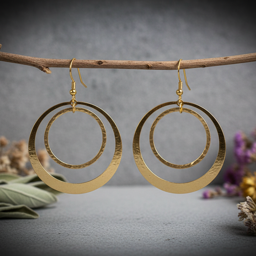 Hammered Brass Double Hoop Earrings — Branch Scene