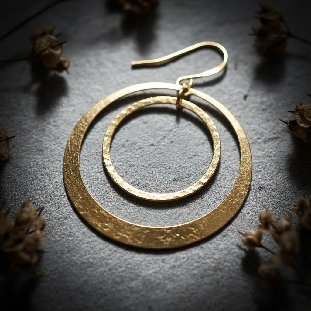 Hammered Brass Double Hoop Earrings — Macro