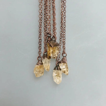 Raw Citrine Crystal Necklace, November Birthstone Jewelry, Layering Necklace, Electroformed Copper Pendant