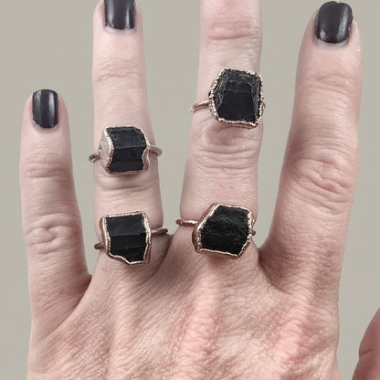 Raw Black Tourmaline Statement Ring, Rough Black Tourmaline, Large Black Tourmaline Ring, Electroformed Black Tourmaline Copper