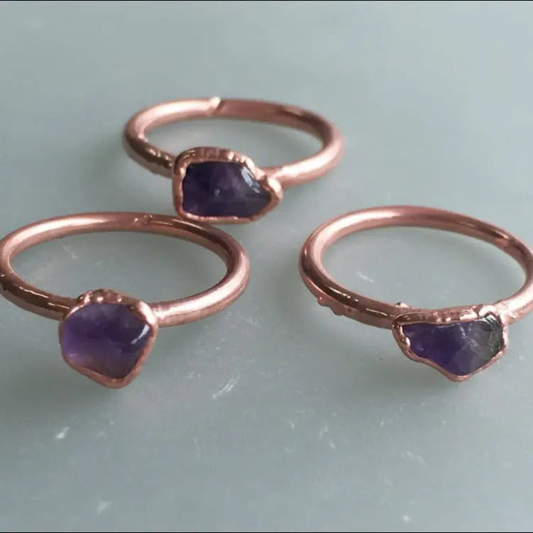 Dainty Amethyst Copper Ring: Electroformed Copper Jewelry, February Birthstone