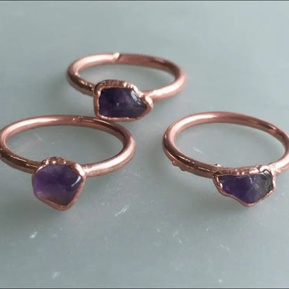 Dainty Amethyst Copper Ring: Electroformed Copper Jewelry, February Birthstone