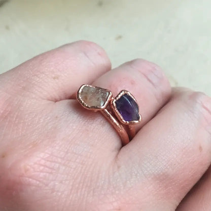 Dainty Amethyst Copper Ring: Electroformed Copper Jewelry, February Birthstone