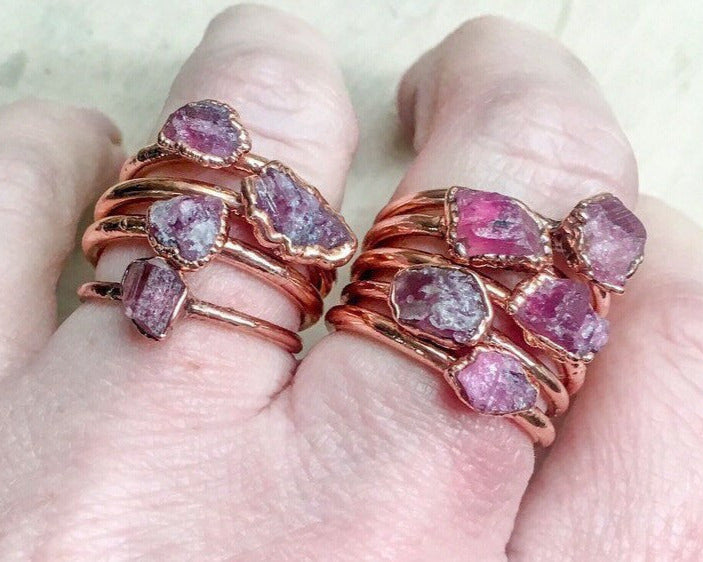 Dainty Raw Pink Tourmaline Copper Ring, Pink Tourmaline Jewelry, Stacking Ring, Electroformed Ring, October Birthstone Blackbird & Sage Jewelry