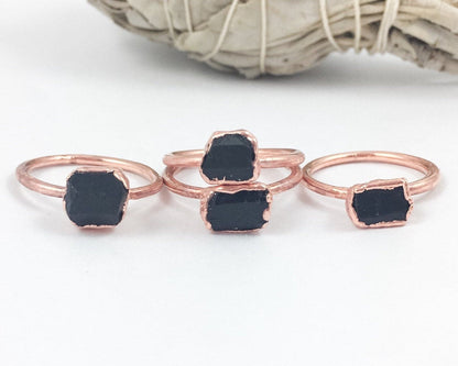RAW Black Tourmaline Copper Ring, Black Tourmaline Ring, Electroformed Copper Jewelry, Protective Crystal Ring, Valentines Gift Blackbird & Sage Jewelry