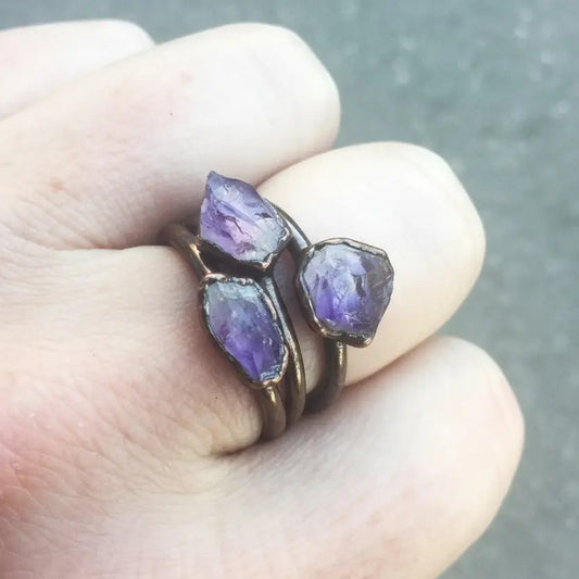 Raw Amethyst Ring: Electroformed Copper, Bohemian Ring