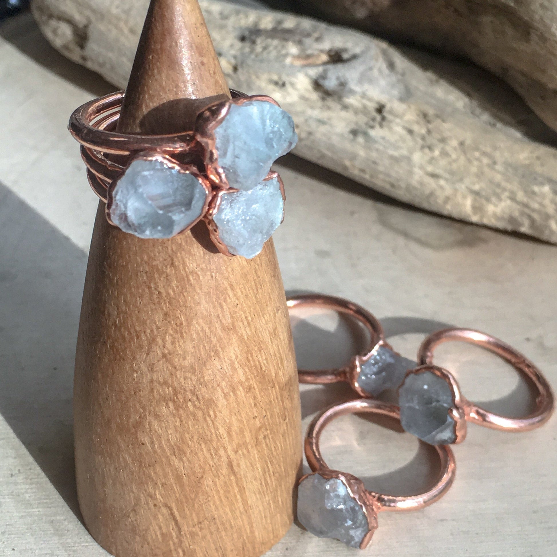 Raw Celestite Copper Ring, Celestite Crystal Jewelry, Electroformed Copper Boho Ring, Blue Stone Ring, Bohemian Jewelry, Valentines Gift Blackbird & Sage Jewelry