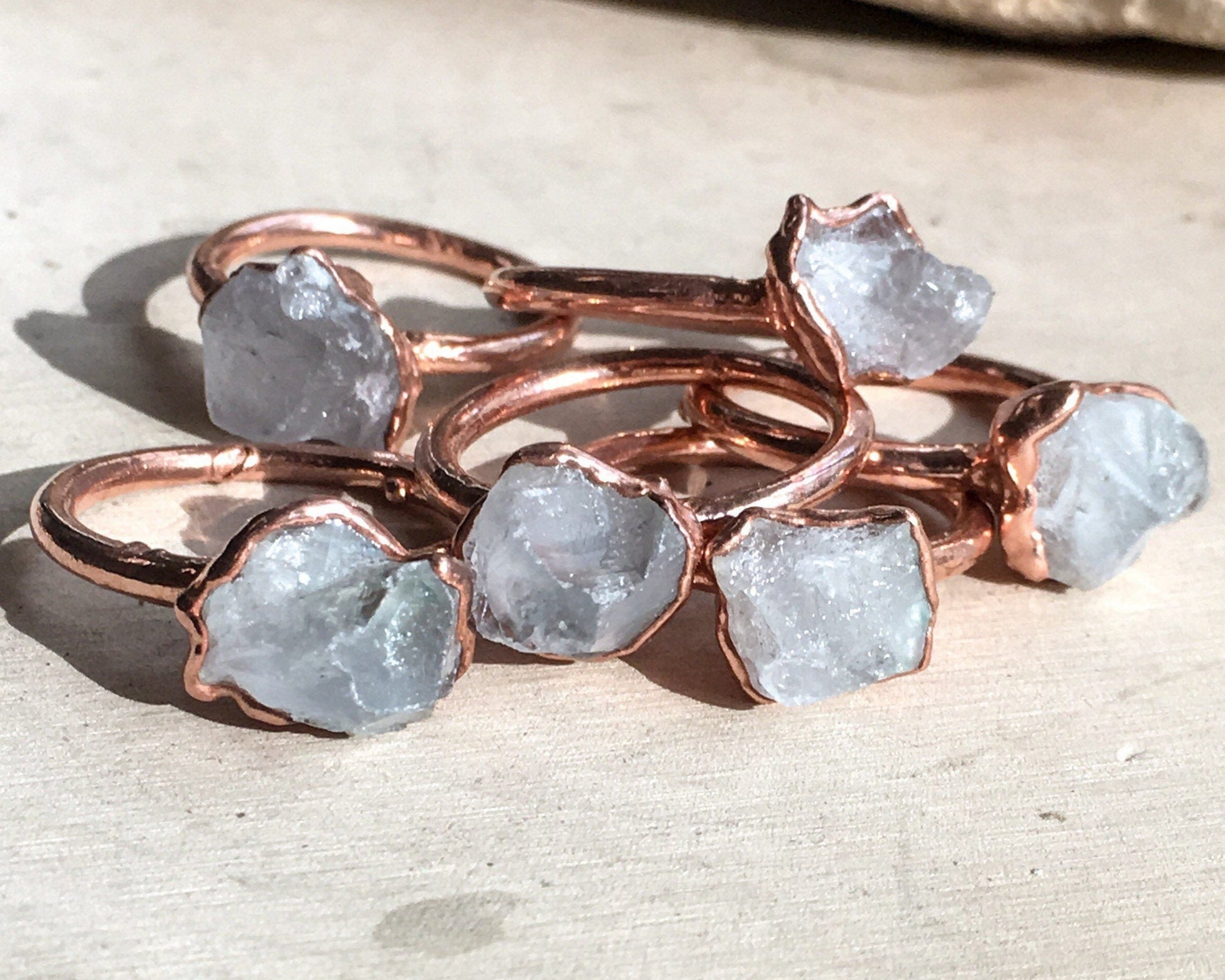 Raw Celestite Copper Ring, Celestite Crystal Jewelry, Electroformed Copper Boho Ring, Blue Stone Ring, Bohemian Jewelry, Valentines Gift Blackbird & Sage Jewelry