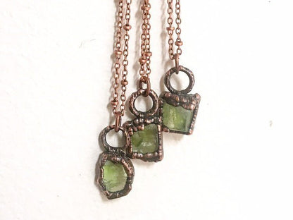 Raw Peridot Necklace / Peridot Birthstone Necklace / Electroformed Peridot Necklace / August Birthstone Pendant / Peridot Layering Necklace