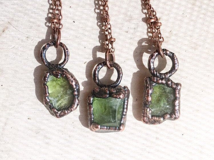 Raw Peridot Necklace / Peridot Birthstone Necklace / Electroformed Peridot Necklace / August Birthstone Pendant / Peridot Layering Necklace