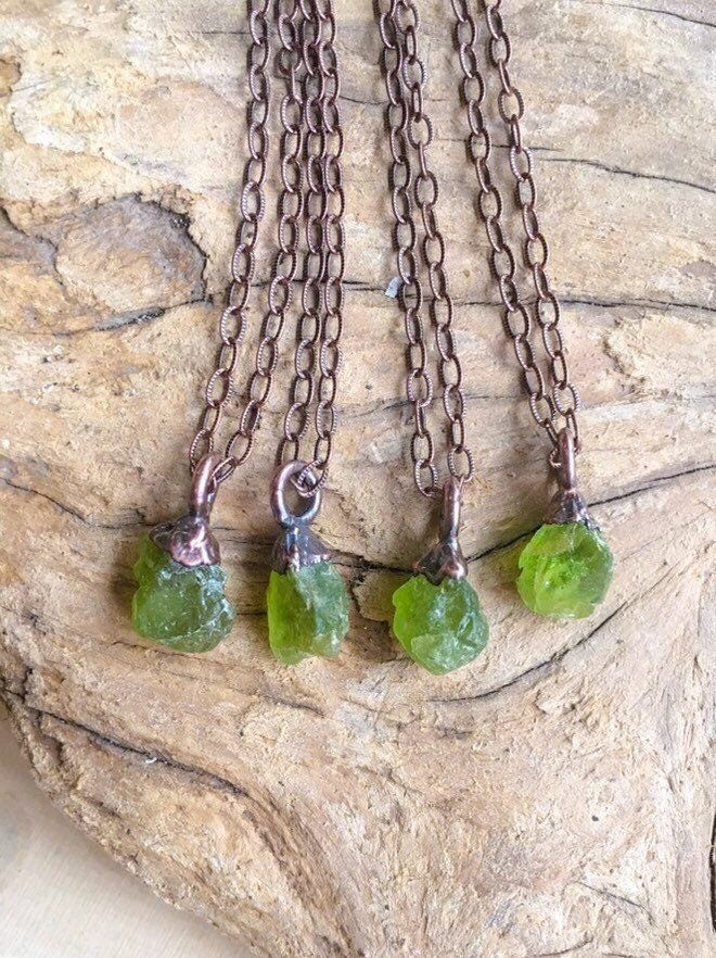 Raw Crystal Raw Peridot Necklace August Birthstone Jewelry Raw Peridot Crystal Pendant Electroformed Peridot Necklace Bohemian Jewelry