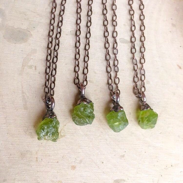 Raw Crystal Raw Peridot Necklace August Birthstone Jewelry Raw Peridot Crystal Pendant Electroformed Peridot Necklace Bohemian Jewelry