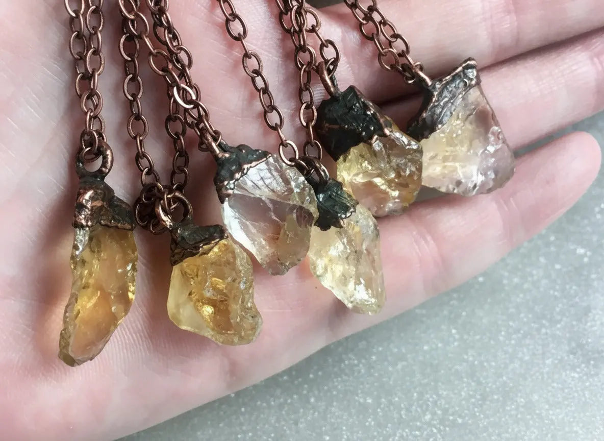 Raw Citrine Crystal Necklace, November Birthstone Jewelry, Layering Necklace, Electroformed Copper Pendant