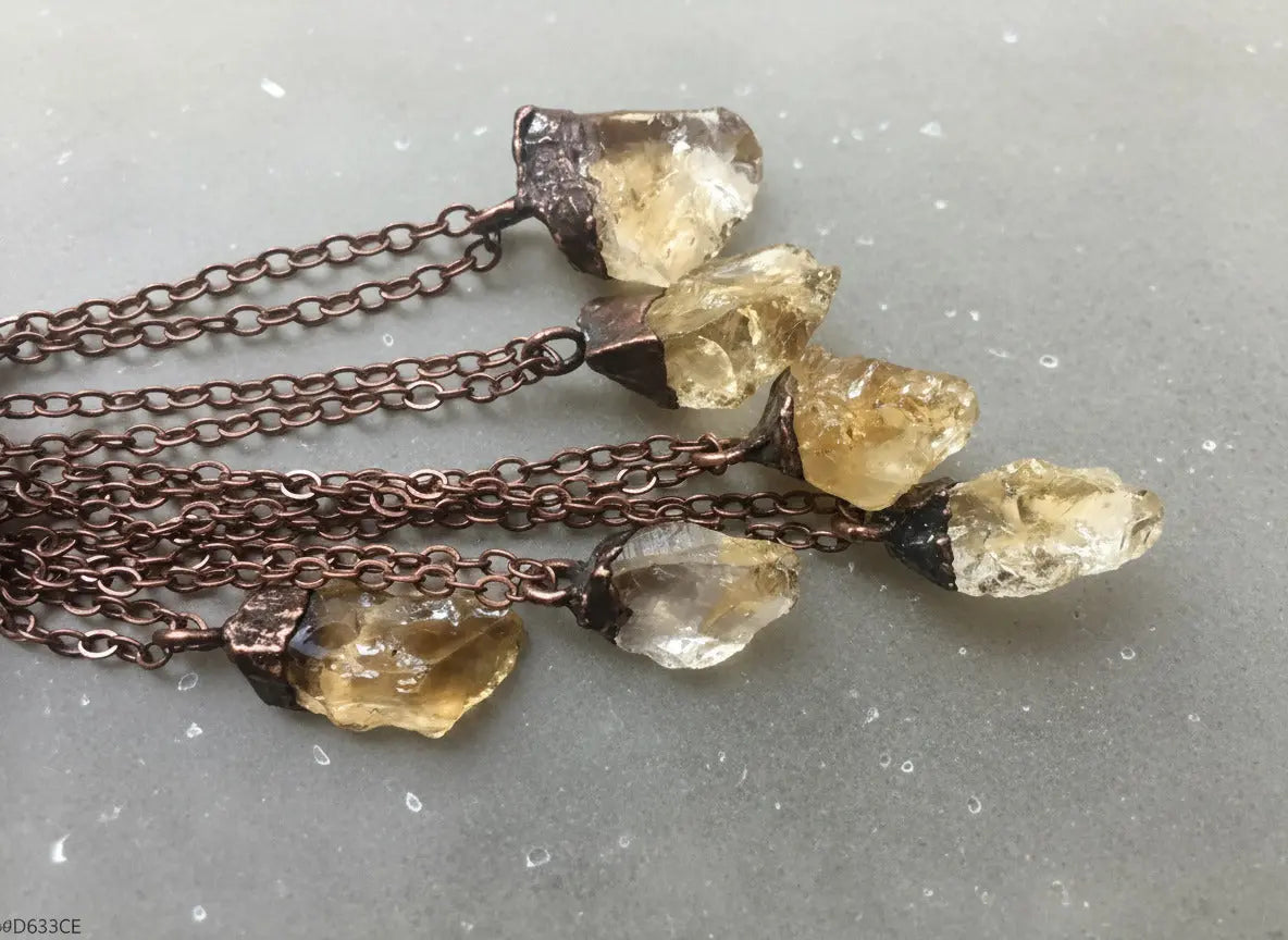 Raw Citrine Crystal Necklace, November Birthstone Jewelry, Layering Necklace, Electroformed Copper Pendant