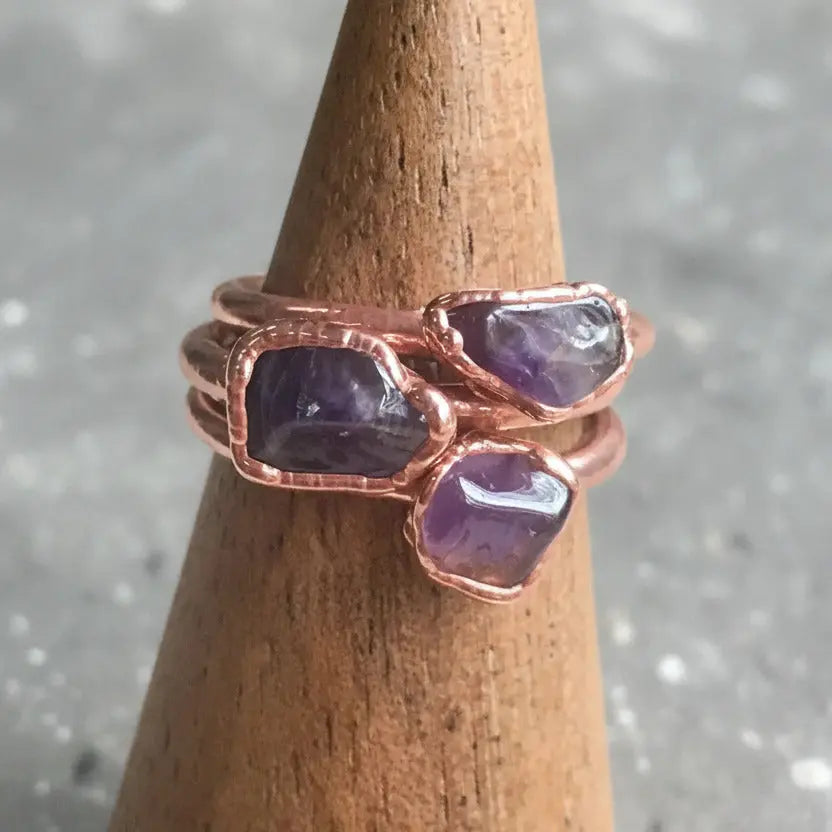 Dainty Amethyst Copper Ring: Electroformed Copper Jewelry, February Birthstone