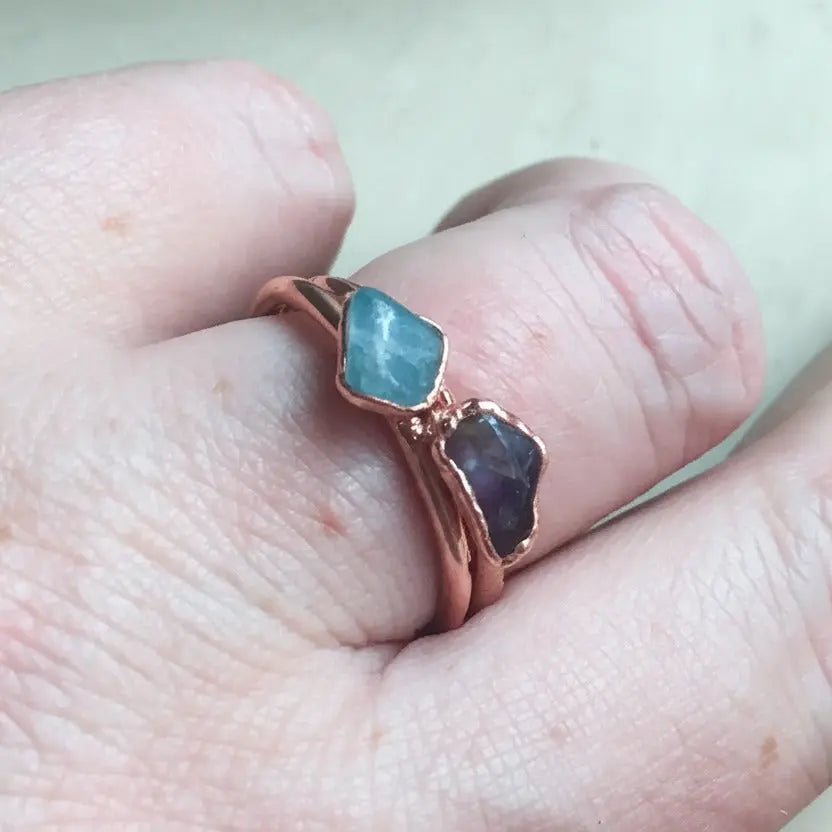 Dainty Amethyst Copper Ring: Electroformed Copper Jewelry, February Birthstone