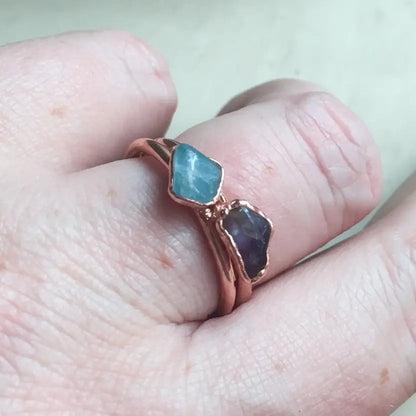 Dainty Amethyst Copper Ring: Electroformed Copper Jewelry, February Birthstone