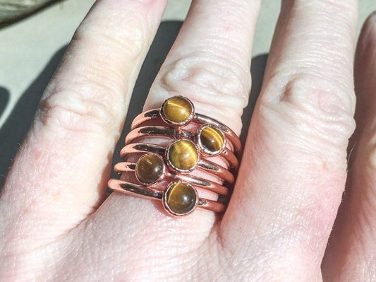 Tiger's Eye Stacking Ring in Electroformed Copper, Tigers Eye Ring, Electroformed Jewelry, Rustic Copper Band, Bohemian Crystal Jewelry Blackbird & Sage Jewelry