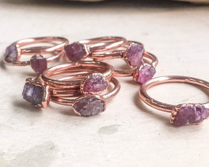 Dainty Raw Pink Tourmaline Copper Ring, Pink Tourmaline Jewelry, Stacking Ring, Electroformed Ring, October Birthstone Blackbird & Sage Jewelry