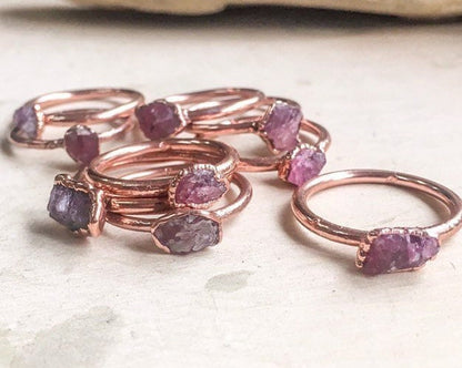 Dainty Raw Pink Tourmaline Copper Ring, Pink Tourmaline Jewelry, Stacking Ring, Electroformed Ring, October Birthstone Blackbird & Sage Jewelry