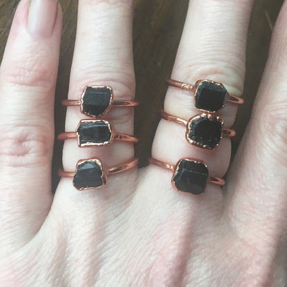 RAW Black Tourmaline Copper Ring, Black Tourmaline Ring, Electroformed Copper Jewelry, Protective Crystal Ring, Valentines Gift Blackbird & Sage Jewelry