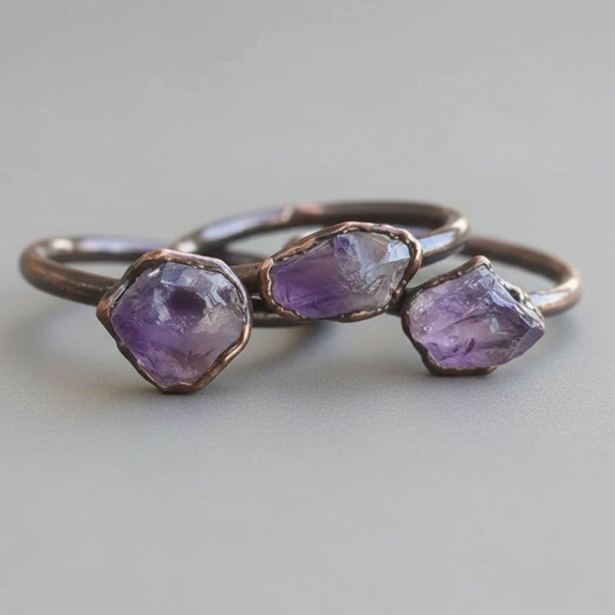 Raw Amethyst Ring: Electroformed Copper, Bohemian Ring