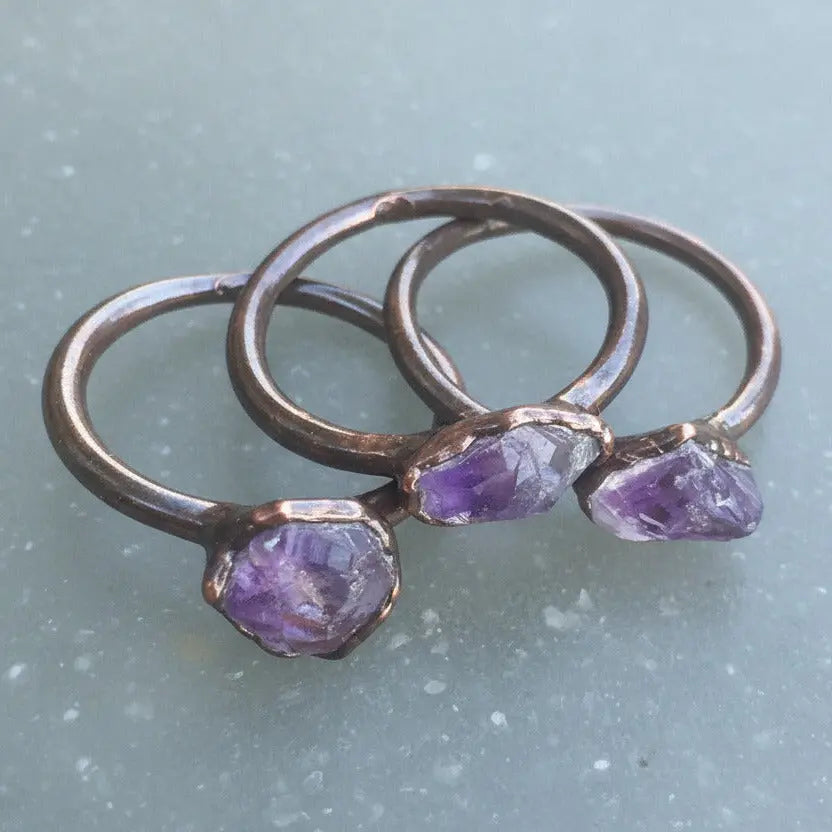 Raw Amethyst Ring: Electroformed Copper, Bohemian Ring
