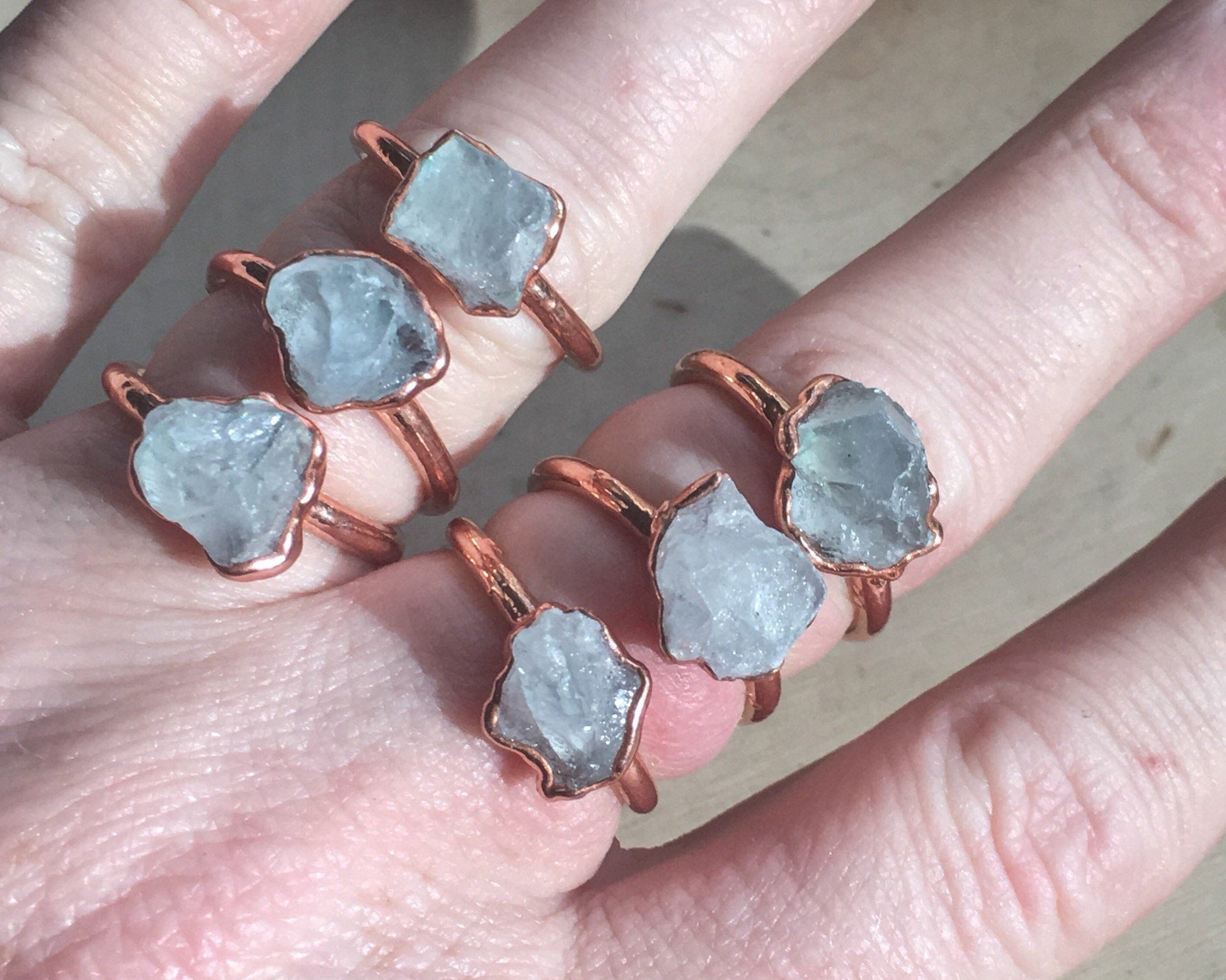 Raw Celestite Copper Ring, Celestite Crystal Jewelry, Electroformed Copper Boho Ring, Blue Stone Ring, Bohemian Jewelry, Valentines Gift Blackbird & Sage Jewelry