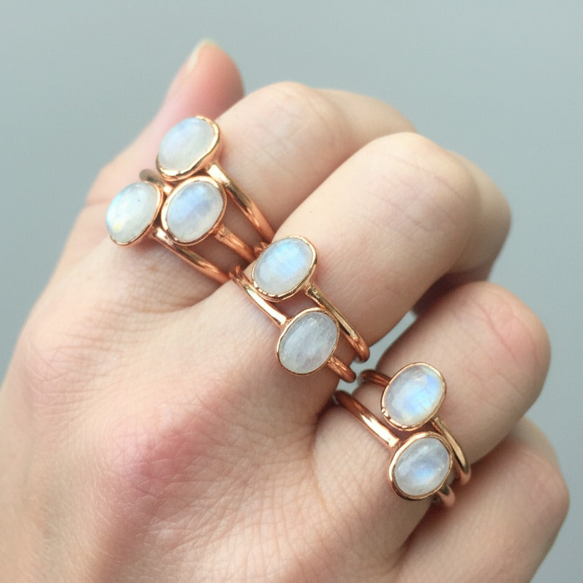 Moonstone Ring | 8x6mm Stone | Electroformed Copper | Bright or Antique Finish
